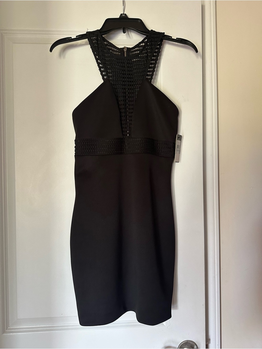 Guess los Ángeles Black Halter Crochet-Back Mini Dress